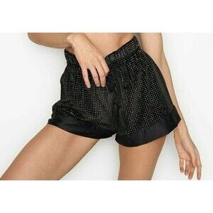 VICTORIA'S SECRET Glitter Velvet Sleep Shorts Black Medium High Elastic Waist